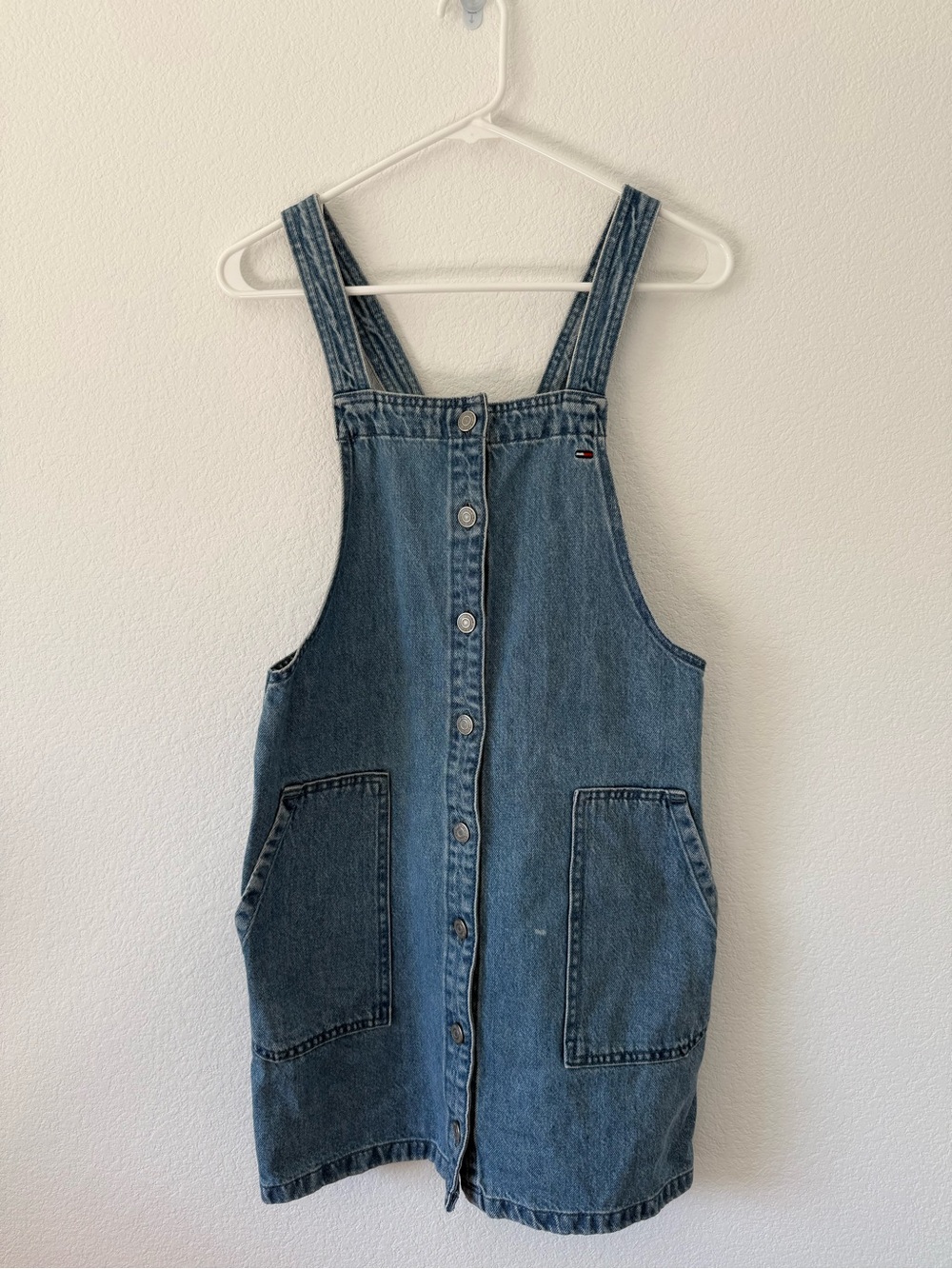 Tommy Hilfiger Denim Pinafore Dress Y2K 90s Style Overall Mini Dress Size XS - Picture 3 of 9